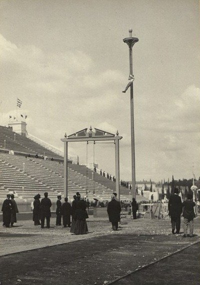 Rope climbing at the 1896 Olympics.