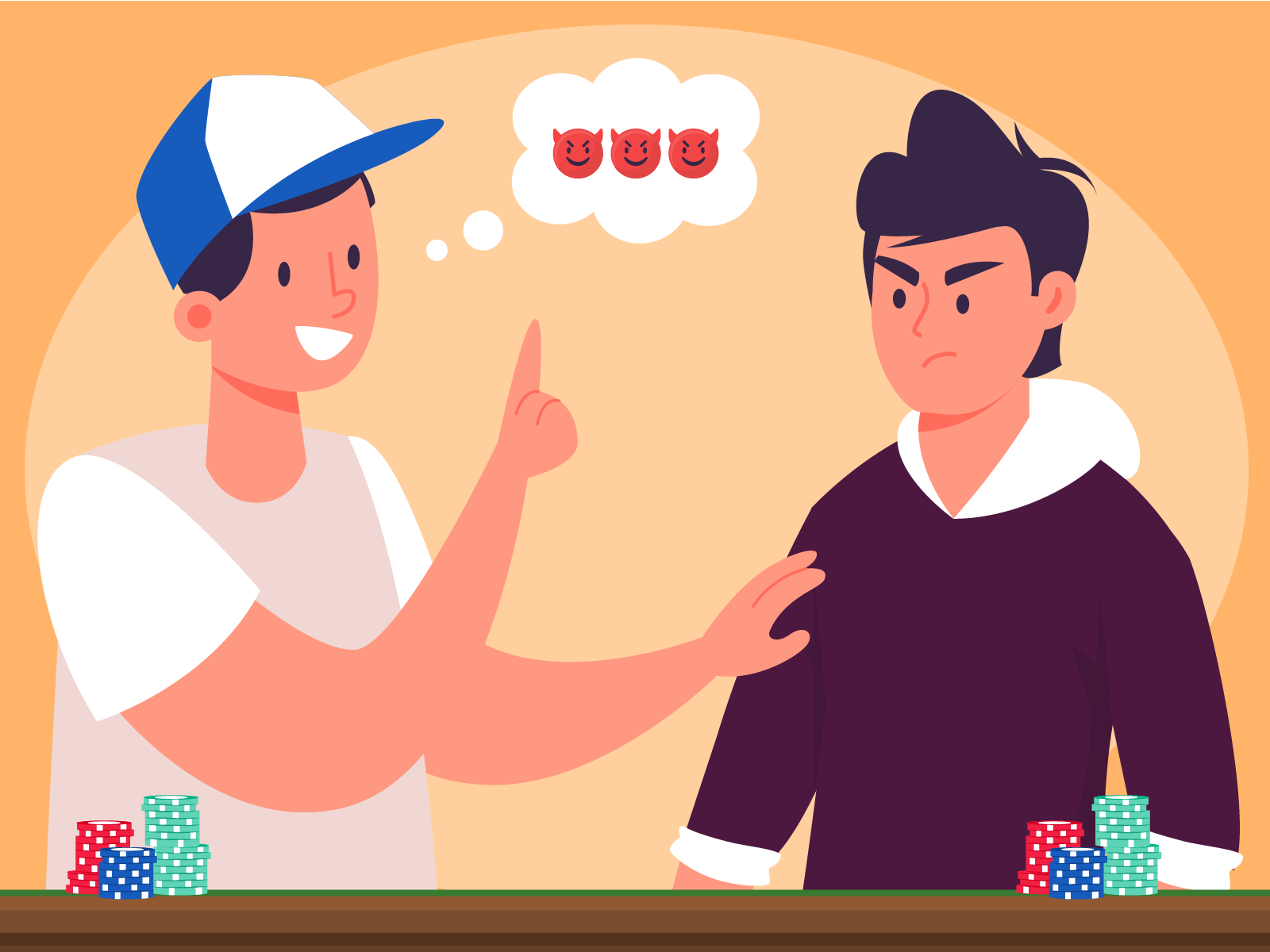 Person giving advice in poker, with bad intentions