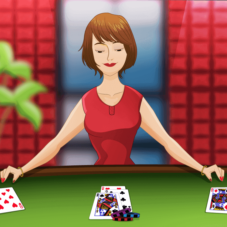 Blackjack table with a blackjack player